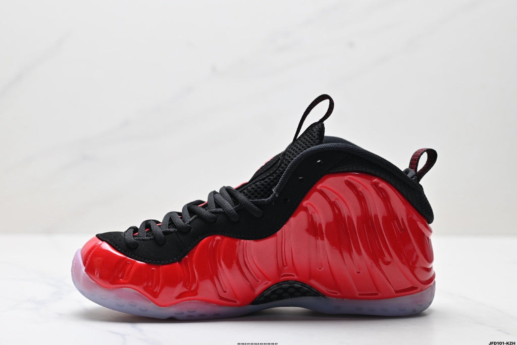 Nike Air Foamposite One Basketball Sneakers in Red and Black - product image from the listing.