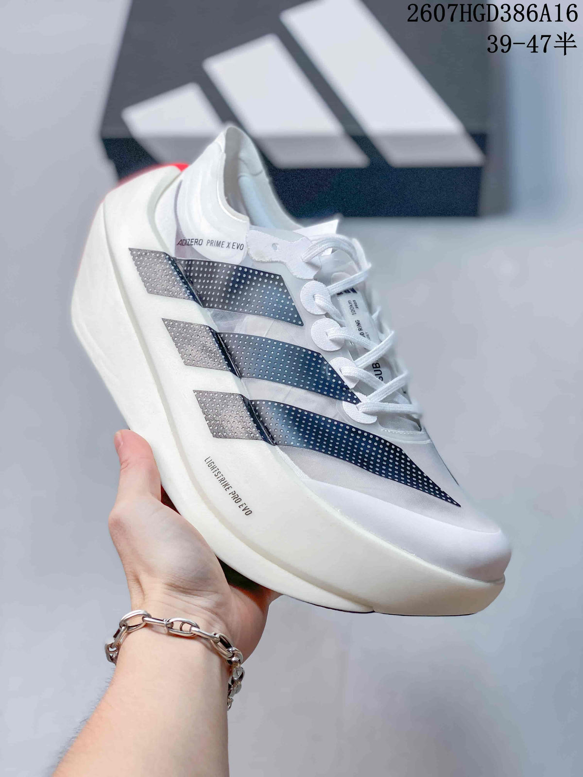 adidas Adizero Prime X Evo Running Shoes in White Black - product image from the listing.