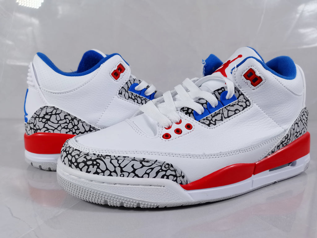 White Red Blue Elephant Print Sneakers - Jordan 3 Retro - product image from the listing.
