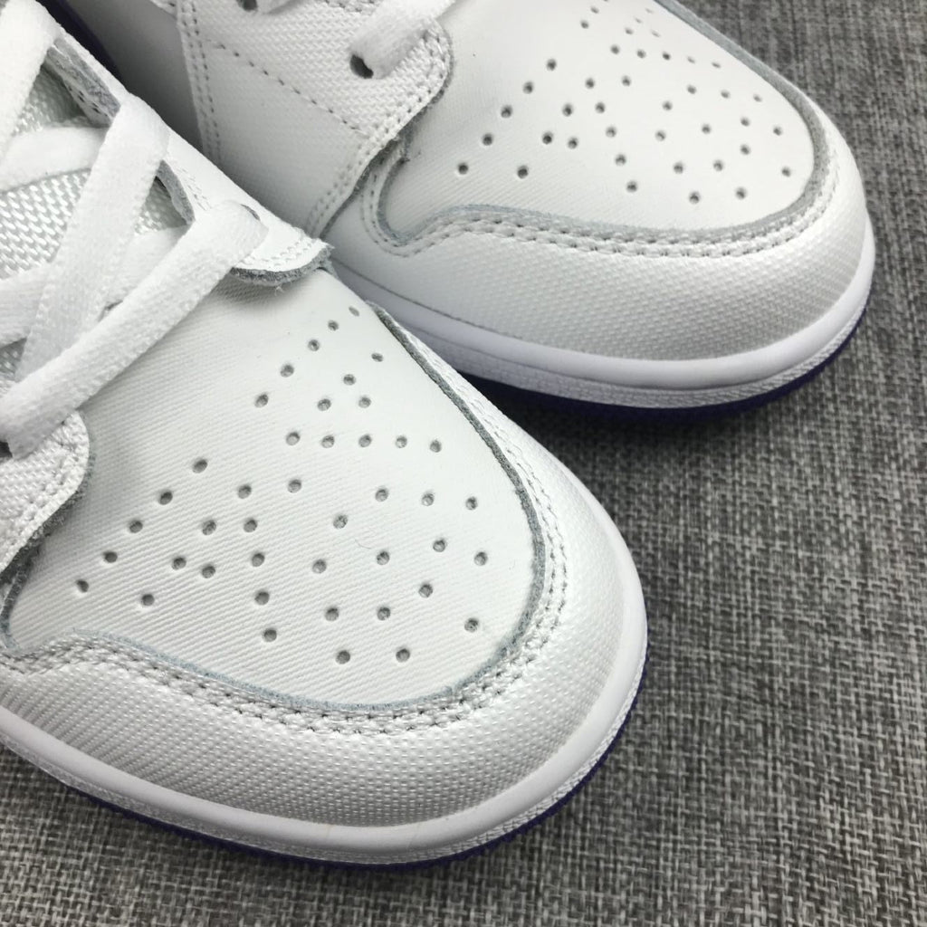 Air Jordan 1 Mid Sneakers in White Purple 332148-137 - product image from the listing.