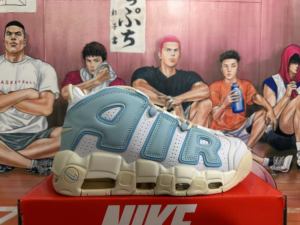 Nike Air More Uptempo Sneakers in Off-White and in Blue - product image from the listing.
