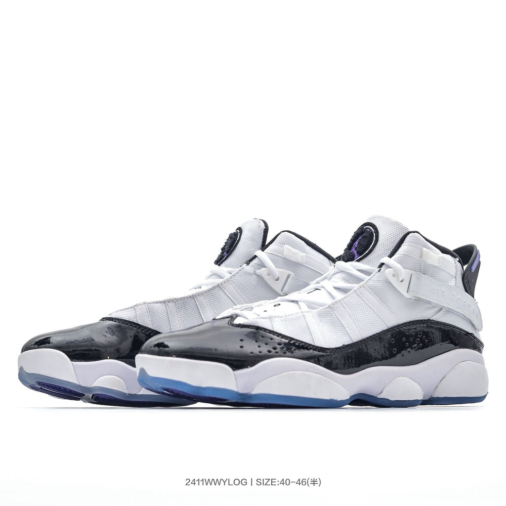 Jordan 6 High-Top Sneakers in White Black Purple - product image from the listing.