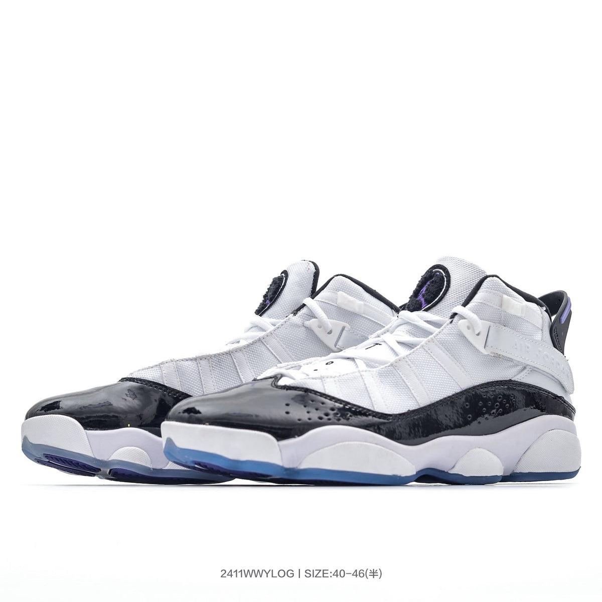Jordan 6 High-Top Sneakers in White Black Purple - product image from the listing.