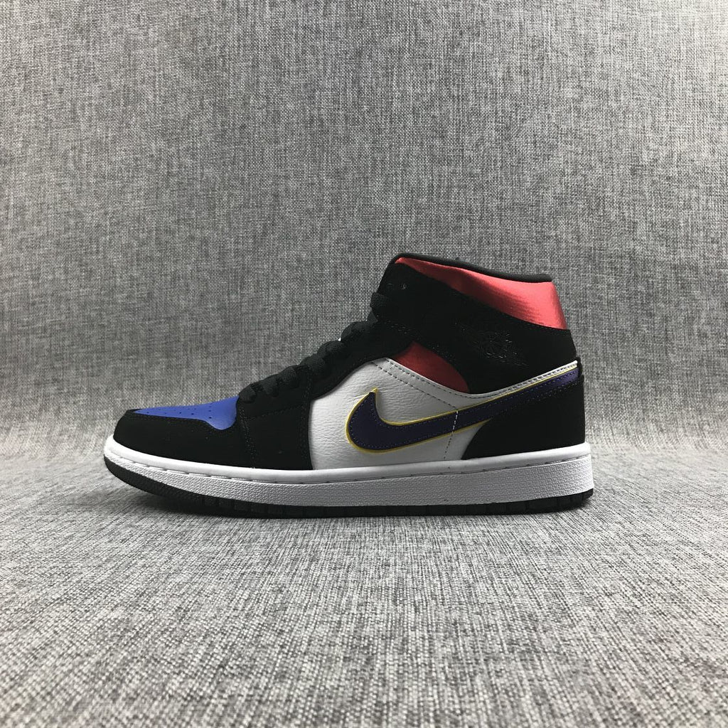 Air Jordan 1 Mid SE Sneakers in Black Purple Yellow 852542-005 - product image from the listing.