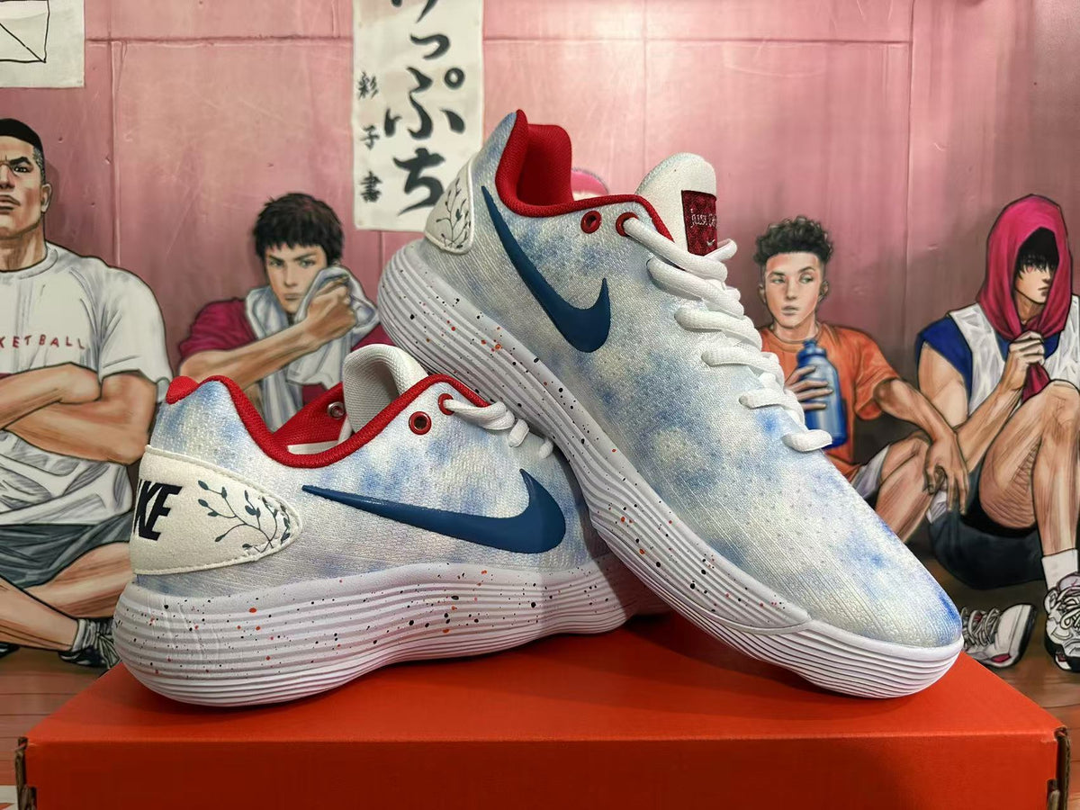 Nike Basketball Sneakers in White, in Blue and Red - product image from the listing.