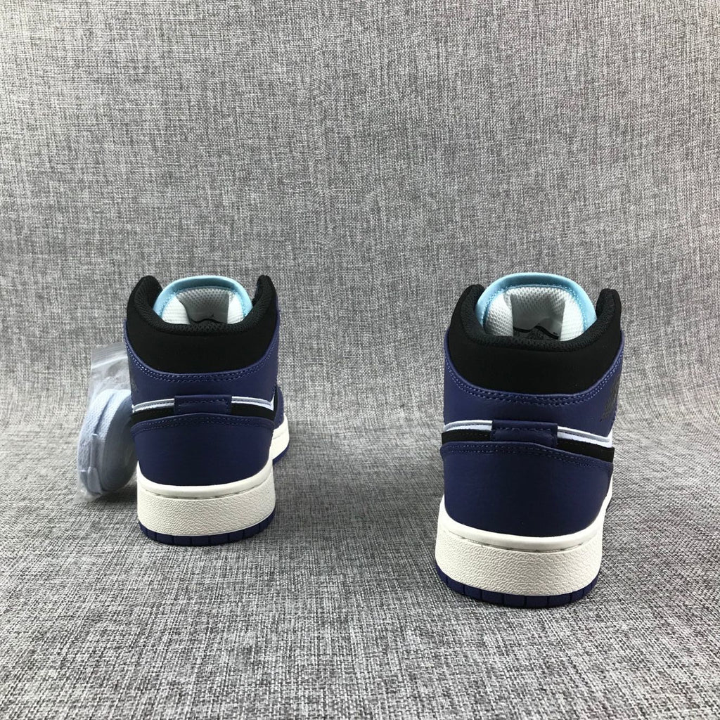 Air Jordan 1 Mid White, Sneakers in Black and Purple - product image from the listing.