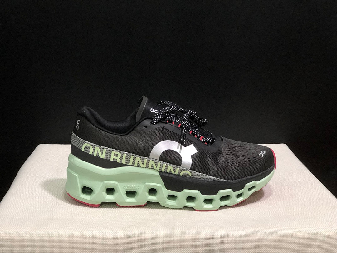 On Cloudmonster 2 Running Shoes, in Black and Mint Green - product image from the listing.