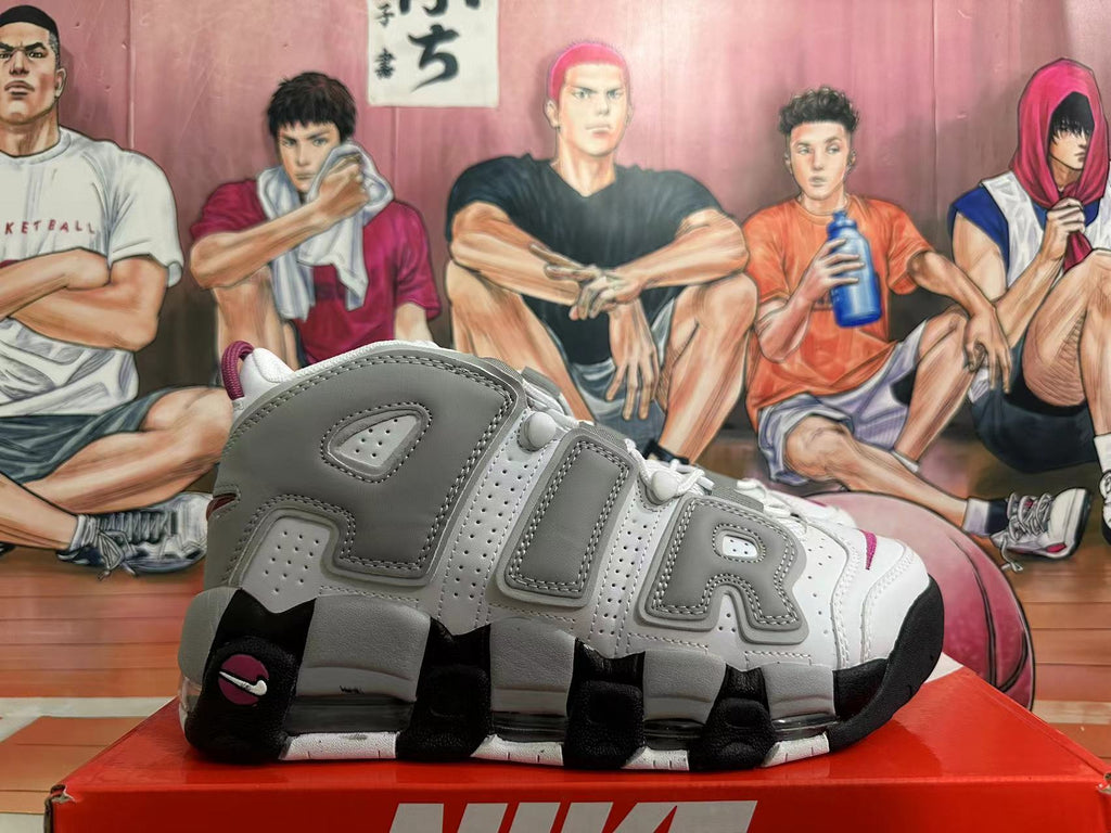 Nike Air More Uptempo Basketball Sneakers in White Grey - product image from the listing.