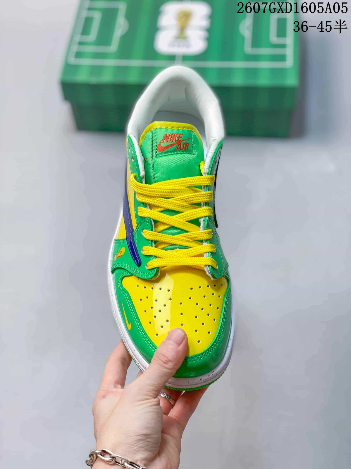 Air Jordan 1 Low Green Yellow Blue Sneakers - product image from the listing.