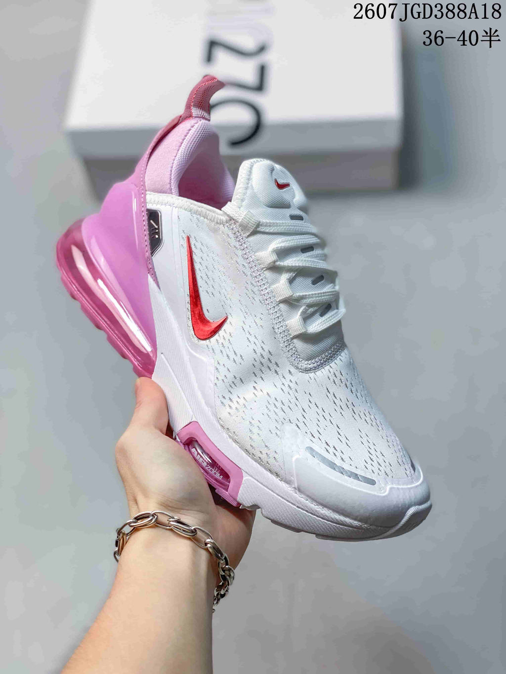 Nike Air Max 270 Premium Sneakers in White Pink 2607TGD388A18 - product image from the listing.