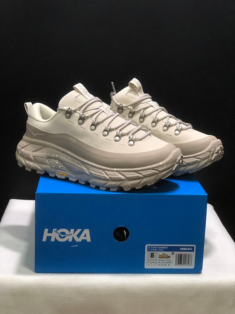 Cream and Taupe HOKA Tor Summit Trail Sneakers - product image from the listing.