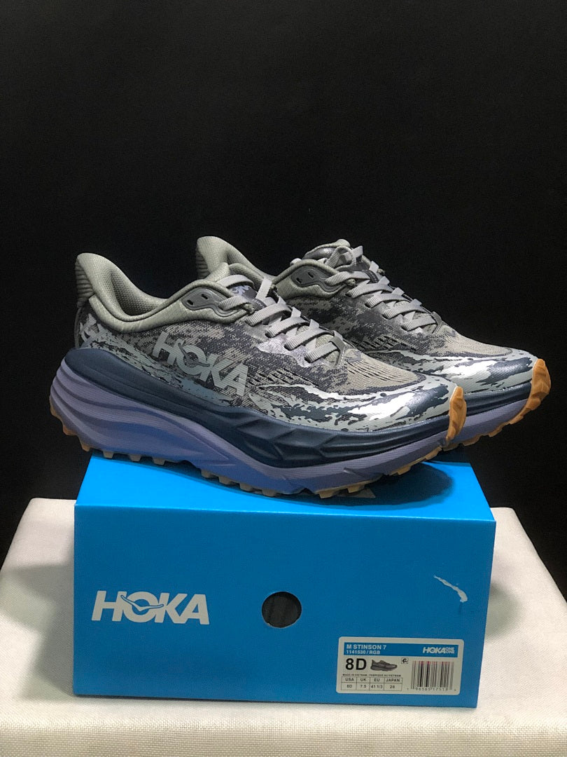 Gray HOKA Stinson 7 Trail Running Shoes - product image from the listing.
