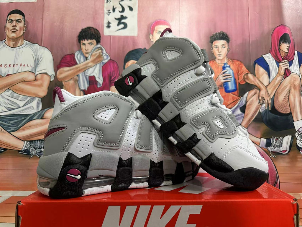 Nike Air More Uptempo Basketball Sneakers in White Grey - product image from the listing.