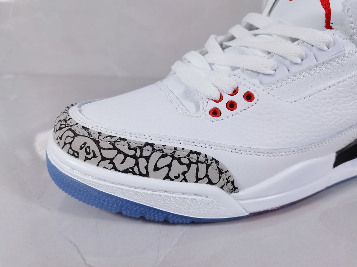 Air Jordan 3 Retro White Red Elephant Print Sneakers - product image from the listing.