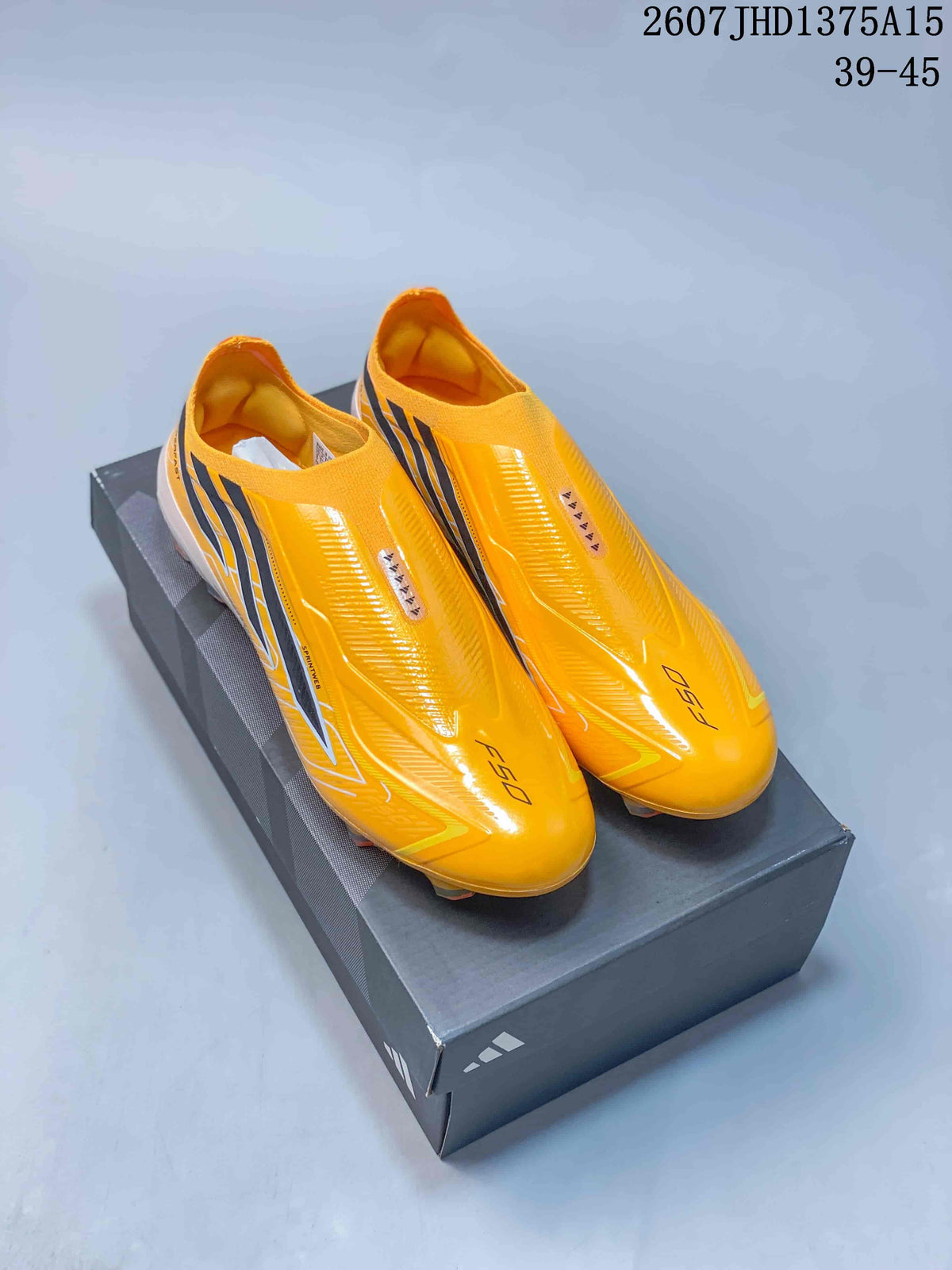 F50 Elite Yellow Black Laceless Soccer Cleats by adidas - product image from the listing.