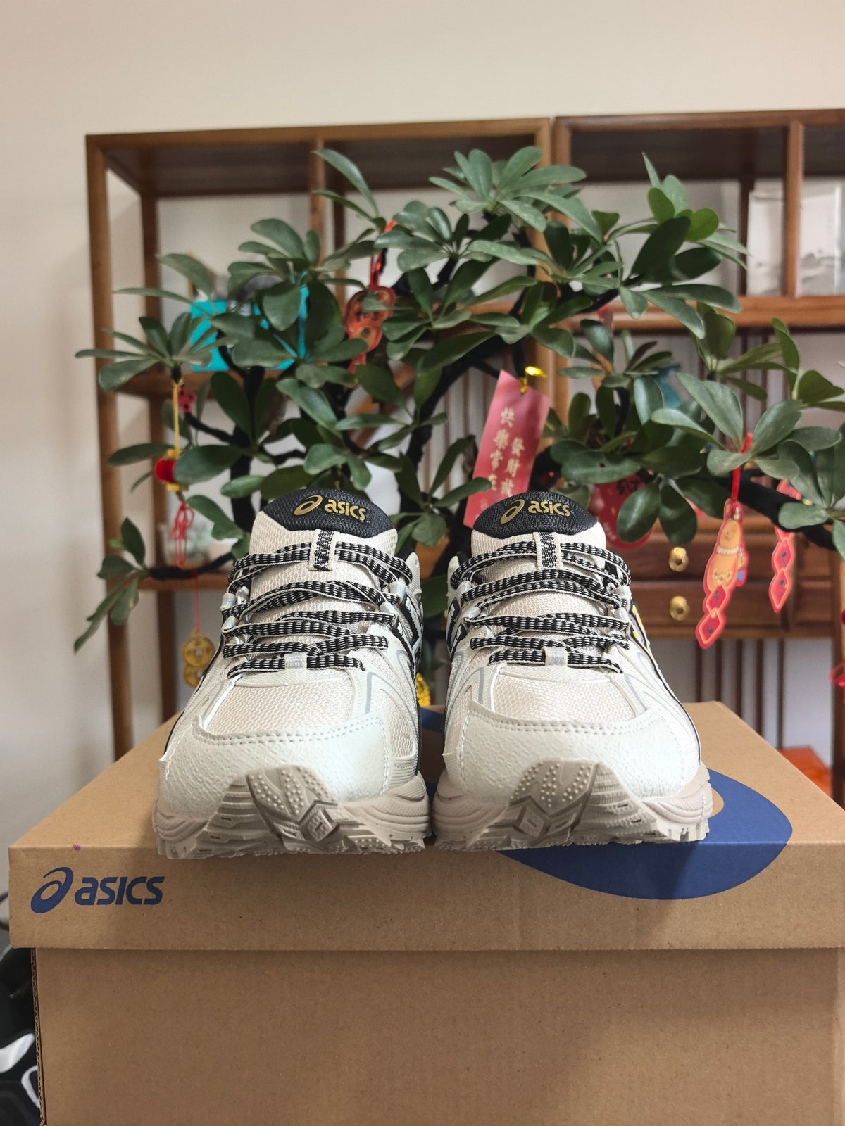 Beige and Gray ASICS K12 Sneakers - product image from the listing.