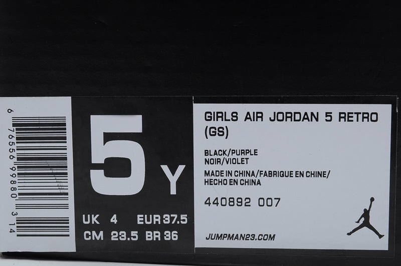 Air Jordan 5 Black Purple High-Top Sneakers 440892-007 - product image from the listing.