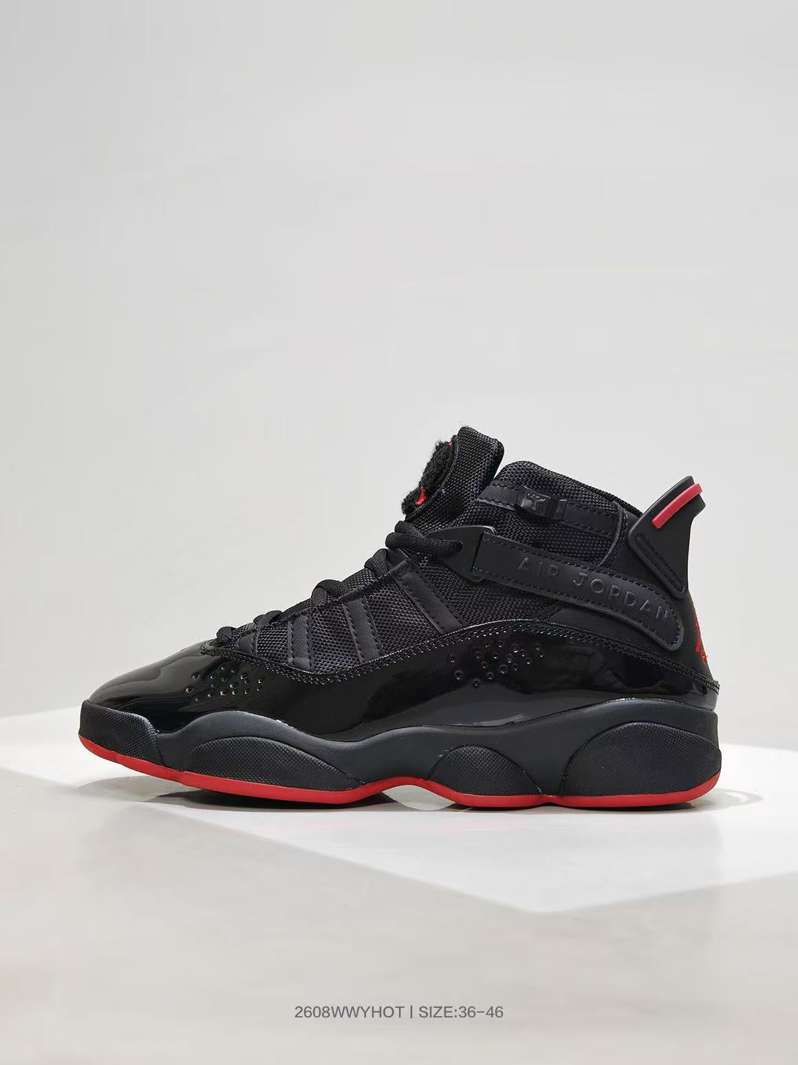 Jordan 6 Rings High-Top Sneakers in Black Red - product image from the listing.