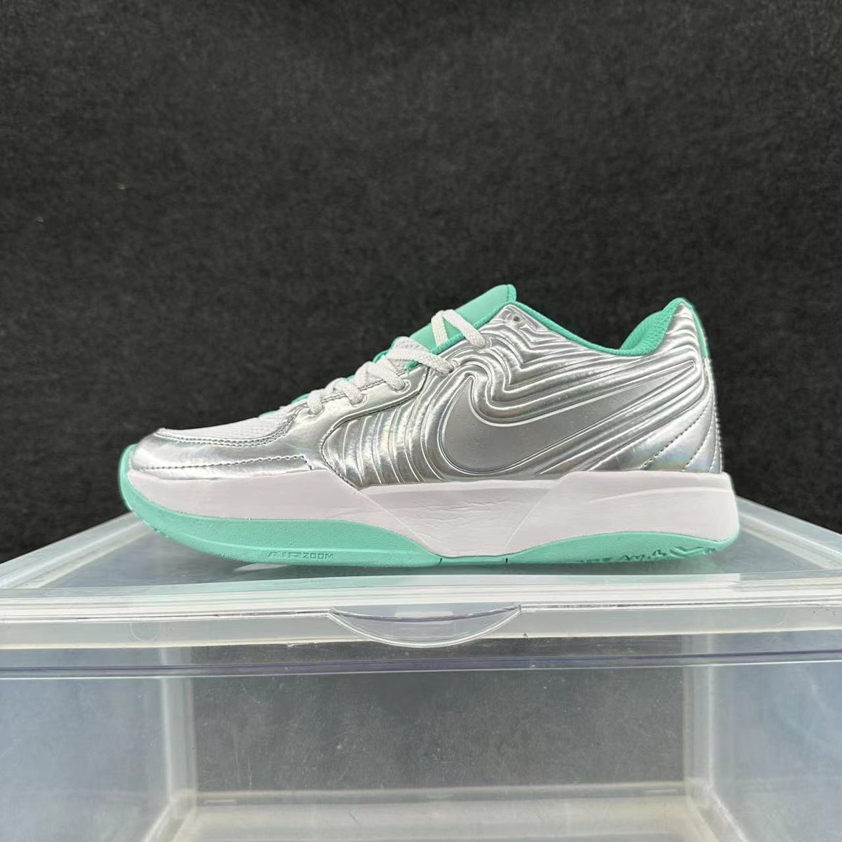 Nike Zoom Sneakers in Silver and Green - product image from the listing.