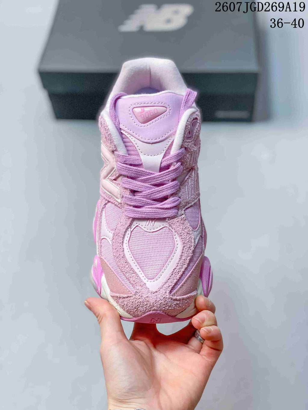 New Balance 9060 Pink Suede and Mesh Trainers - product image from the listing.