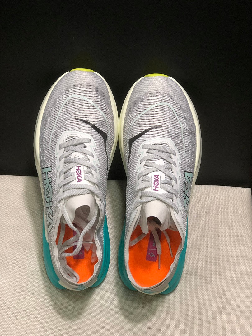 HOKA Mach X 2 Running Shoes, in White and Turquoise - product image from the listing.