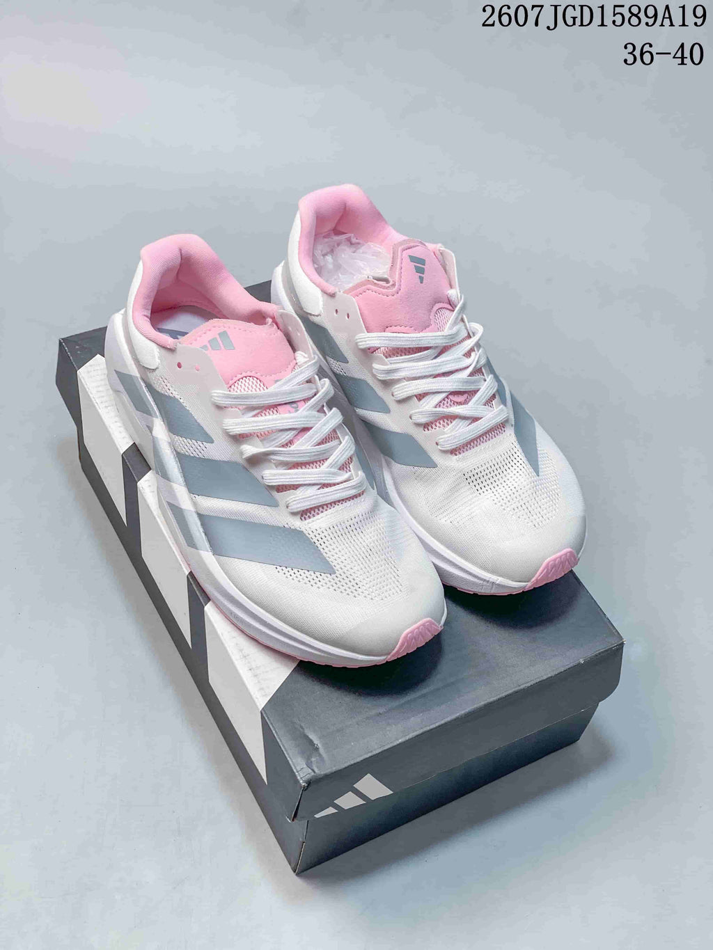 adidas Adizero Dropset Pro Trainer Sneakers in White Gray Pink - product image from the listing.