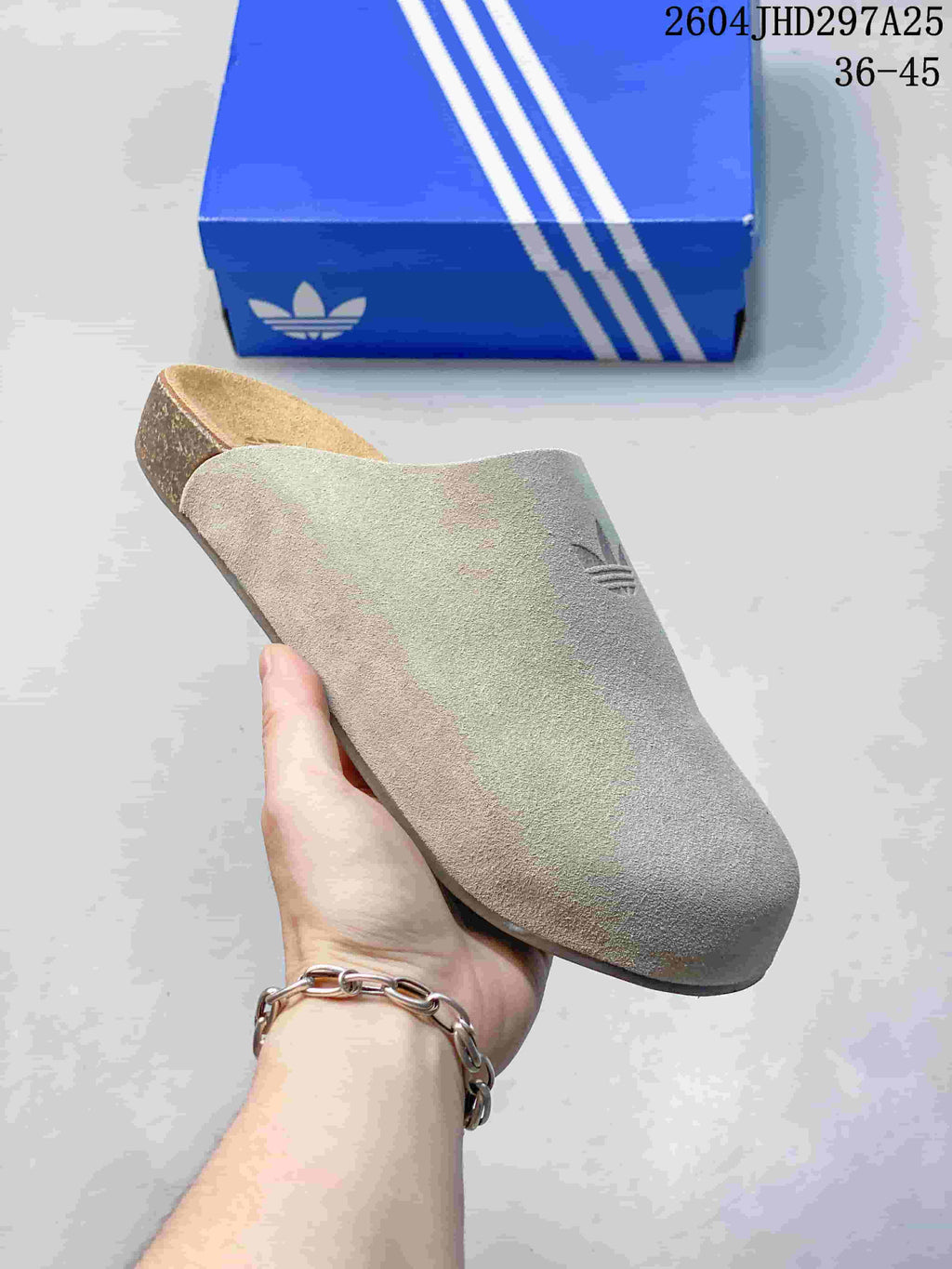 adidas Adimule Suede-Textured Mule Slides in Beige IH690 - product image from the listing.
