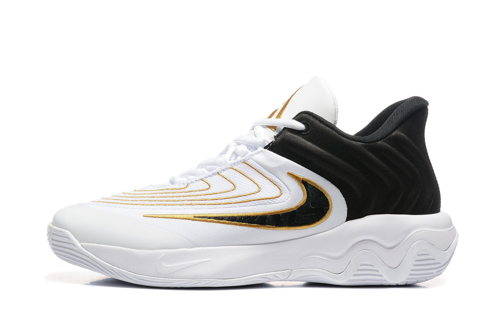 Nike Zoom Freak 5 Basketball Shoes in White Black Gold - product image from the listing.