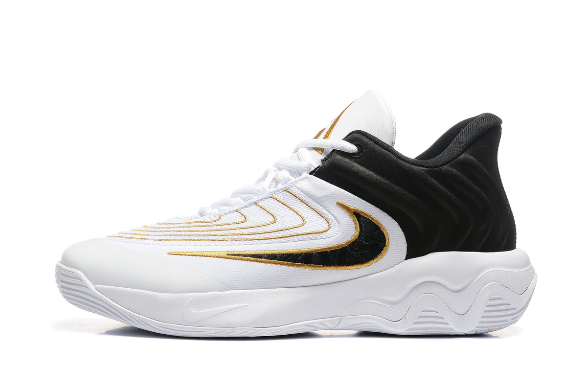 Nike Zoom Freak 5 Basketball Shoes in White Black Gold - product image from the listing.