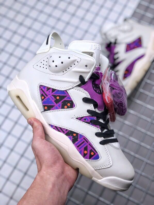 Air Jordan 6 Quai 54 White Purple Sneakers - product image from the listing.