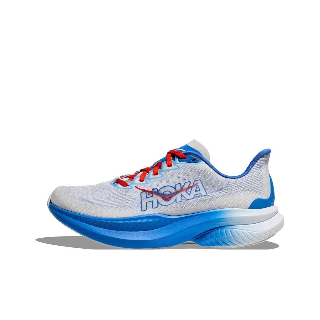 White and Blue HOKA Mach 6 Road Running Shoes - product image from the listing.