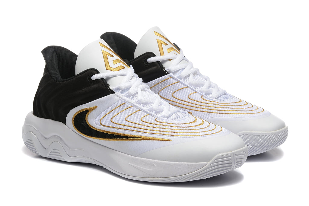 Nike Zoom Freak 5 Basketball Shoes in White Black Gold - product image from the listing.