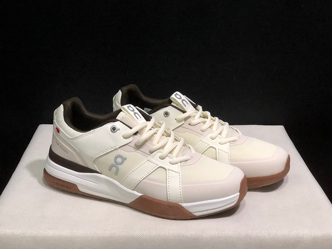 On THE ROGER Clubhouse Pro Tennis Shoes in White Brown - product image from the listing.