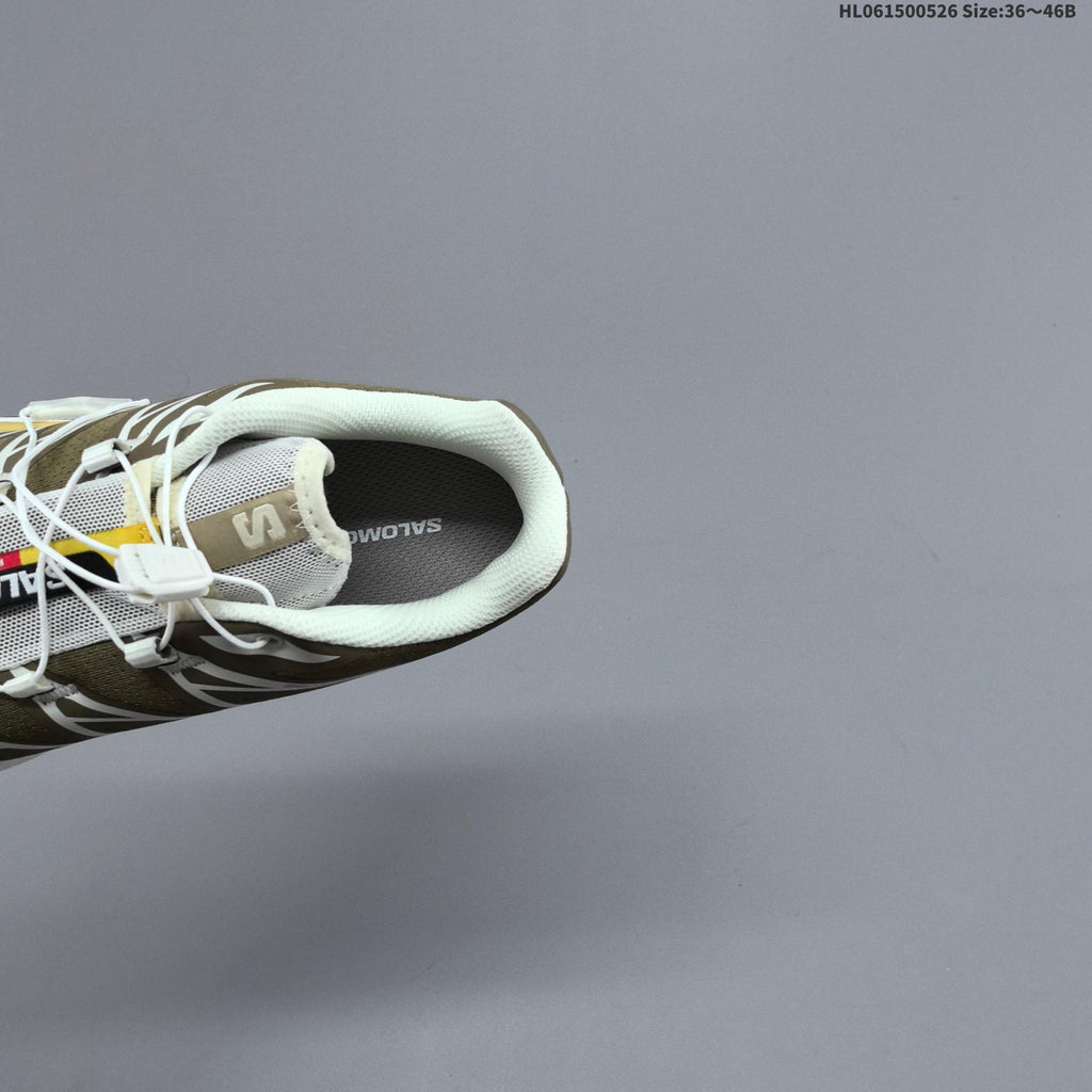 Olive and Beige Salomon XT-6 Trail Running Shoes - product image from the listing.