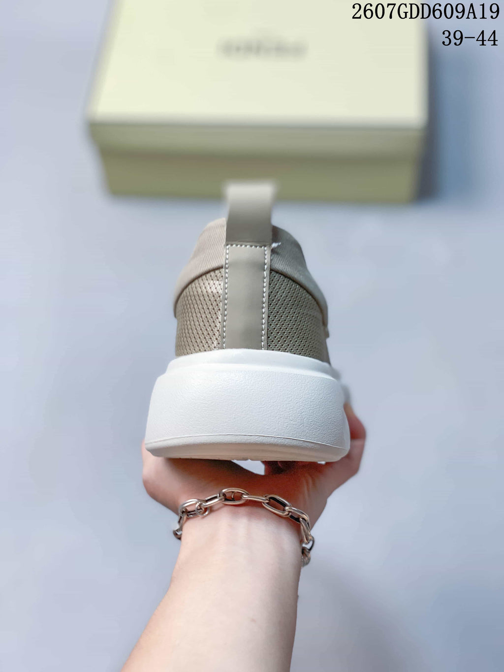 Fendi GDD609A19 Slip-On Sneakers in Taupe and White - product image from the listing.