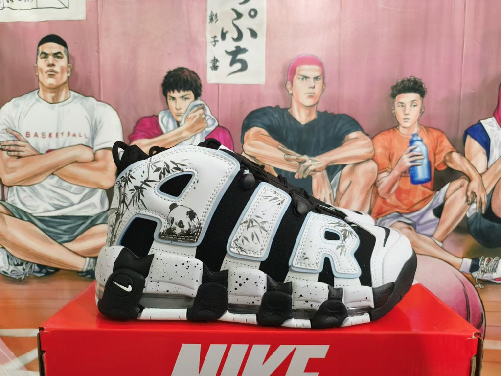 Nike Air More Uptempo Panda Sneakers in Black and White - product image from the listing.
