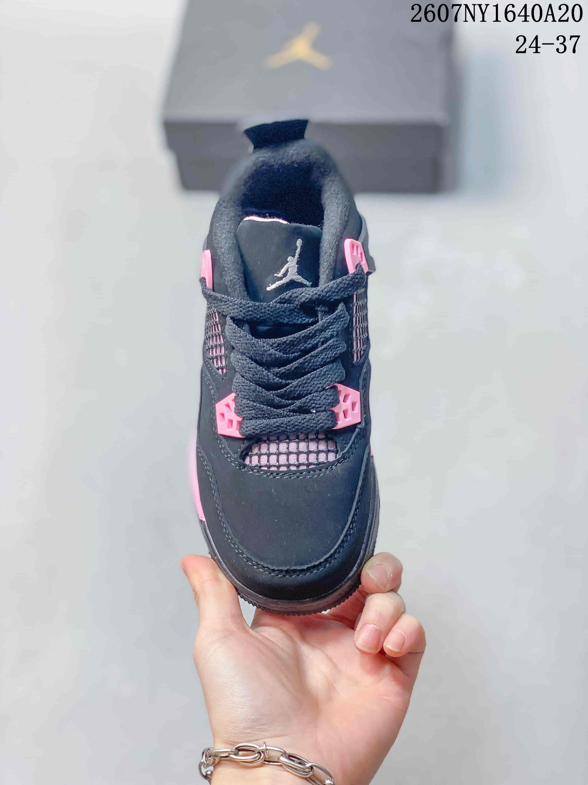 Jordan Panda Low-Top Kids Basketball Sneakers in Black Pink - product image from the listing.