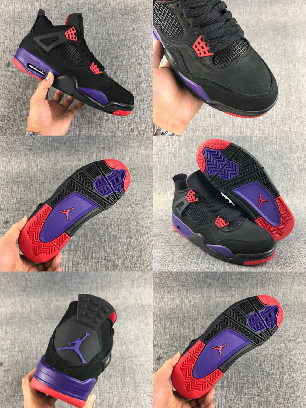 Air Jordan 4 Raptors Black Purple Red Sneakers - product image from the listing.