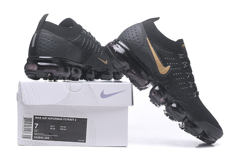 Nike Air VaporMax Flyknit 2 Sneakers in Black Gold 942842-203 - product image from the listing.