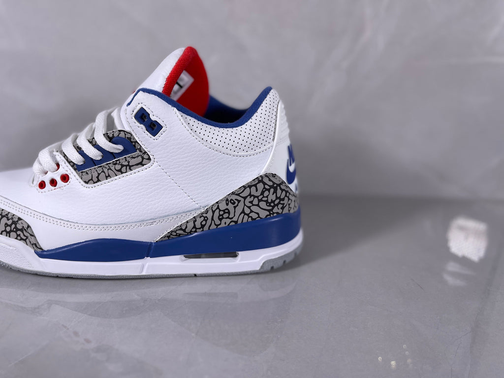 White Blue Elephant Print Sneakers - Nike Air Jordan 3 - product image from the listing.