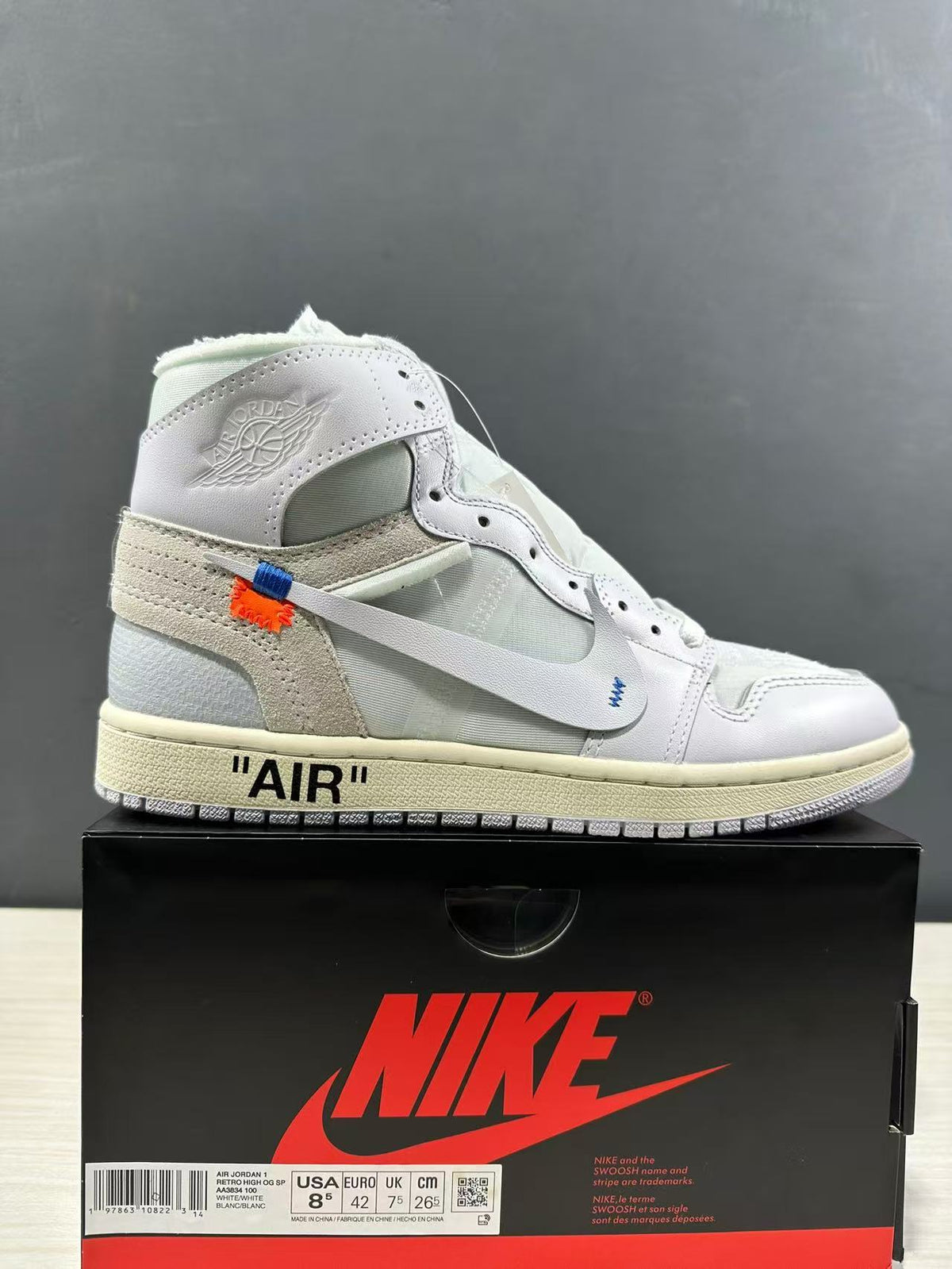 Air Jordan 1 High White Blue AA3834-100 Sneakers - product image from the listing.