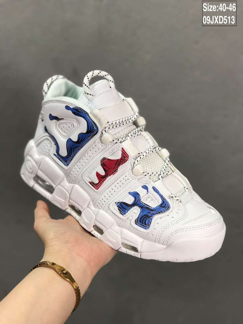 Nike Air More Uptempo Sneakers in White Blue Red 09JXD513 - product image from the listing.