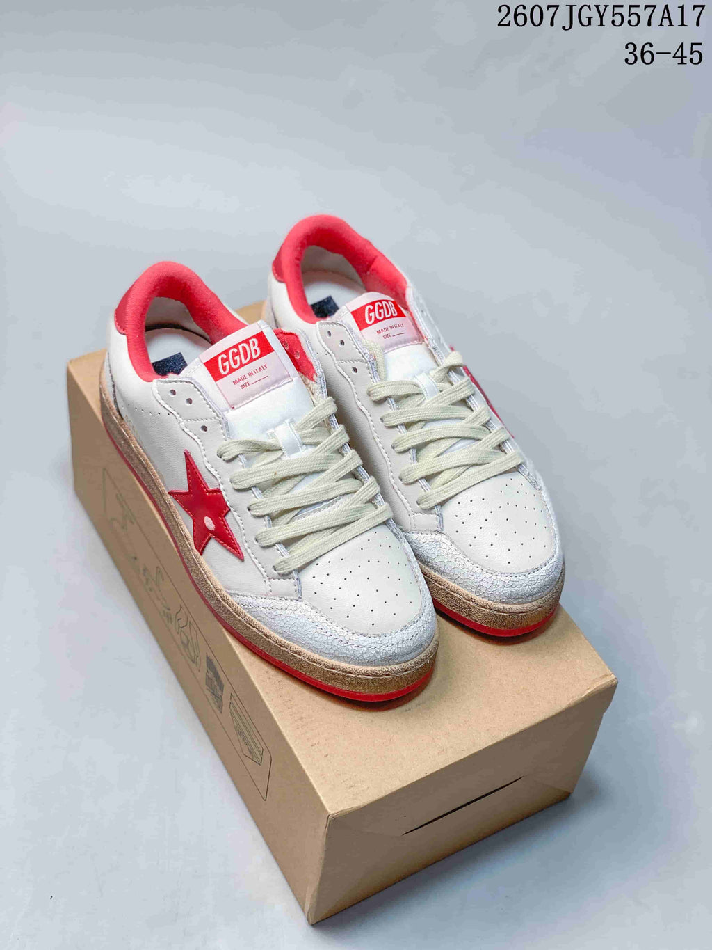 Golden Goose Ball Star Low-Top Sneakers in White Red 2607TGY557A17 - product image from the listing.