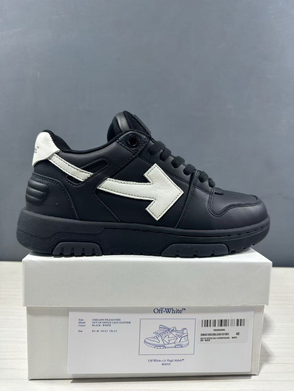 Off-White Out Of Office Low-Top Sneakers in Black White OMAI89C99LEA0191001 - product image from the listing.
