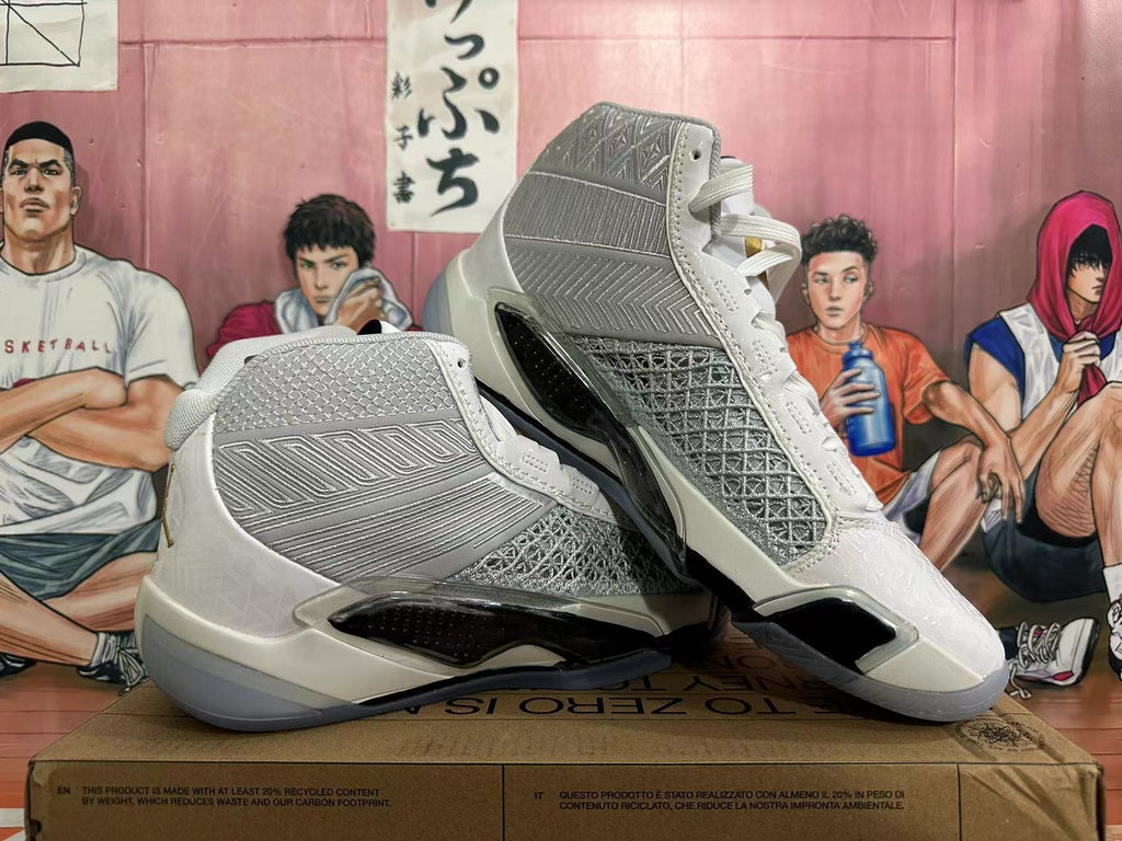 Jordan Luka 3 Basketball Shoes in White and Metallic Silver - product image from the listing.