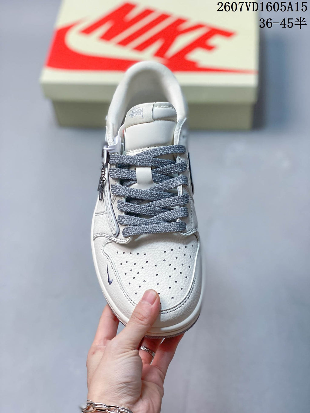 Nike SB Dunk Low LV-Print Sneakers in White Gray - product image from the listing.