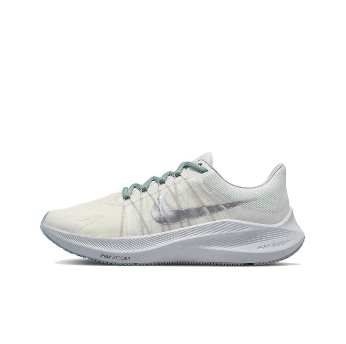 Nike Zoom Winflo 8 Running Shoes in White Silver DA3056-002 - product image from the listing.