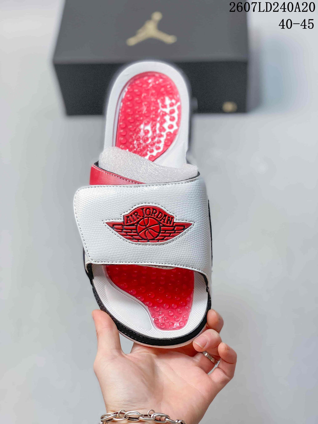 Air Jordan Hydro II Retro Slides White Red Black - product image from the listing.