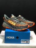 Olive and Orange HOKA Speedgoat 6 Trail Running Shoes - product image from the listing.