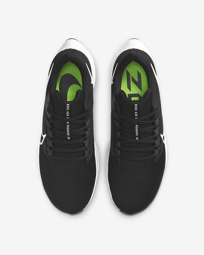 Nike Air Zoom Pegasus 38 Running Shoes in Black and White CW7356-002 - product image from the listing.